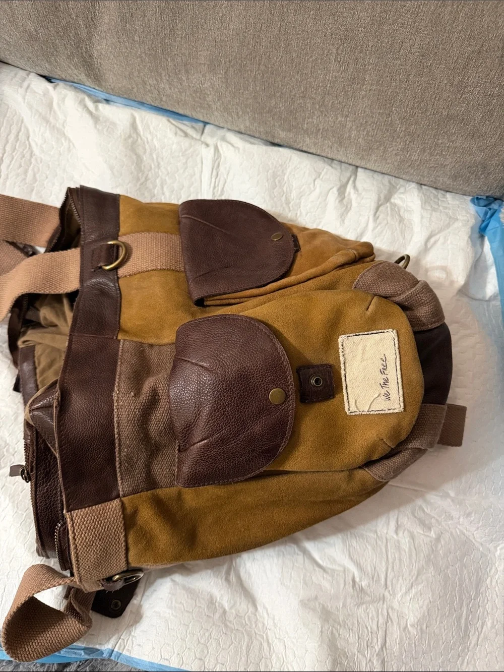 Free people Canvas and Leather Messenger Bag in Brown and Tan
